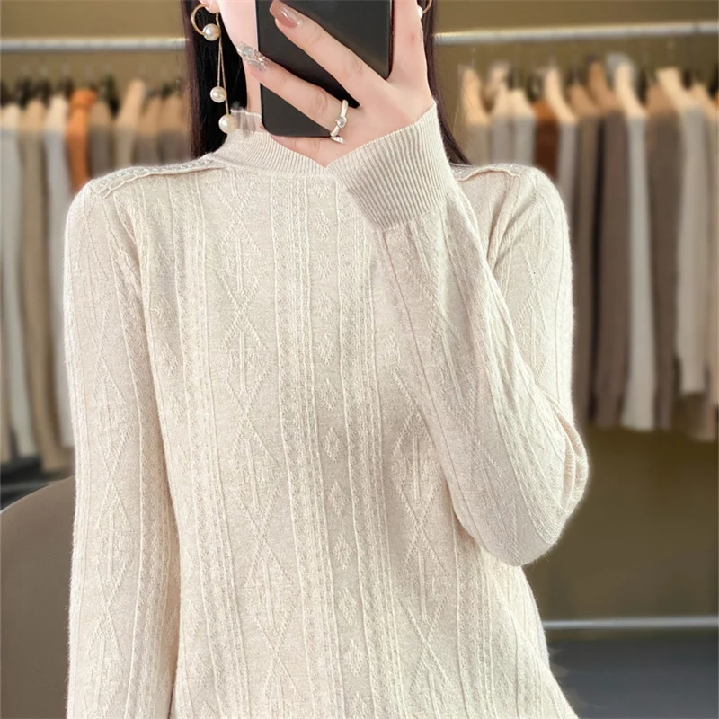 Women's boutique high-end half high neck sweater knitted cashmere sweater Women's pullover long sleeved new cashmere sweater