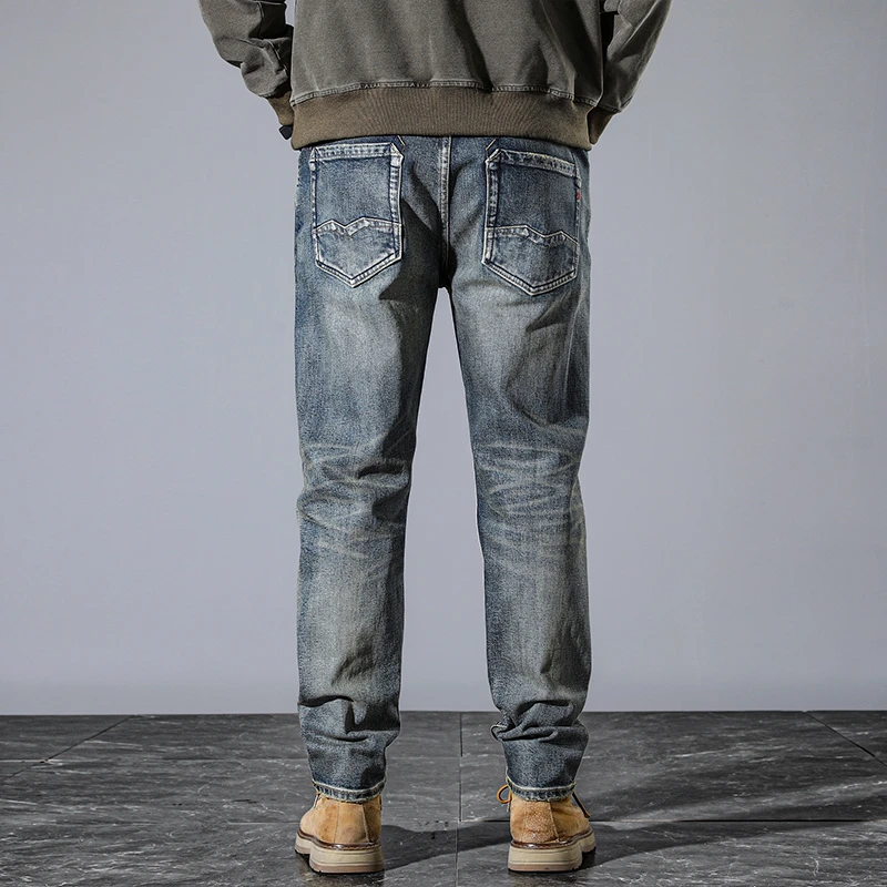

JXN103 Heavyweight high-grade red ear denim jeans men's Slim straight leg trousers retro washed original colour trousers
