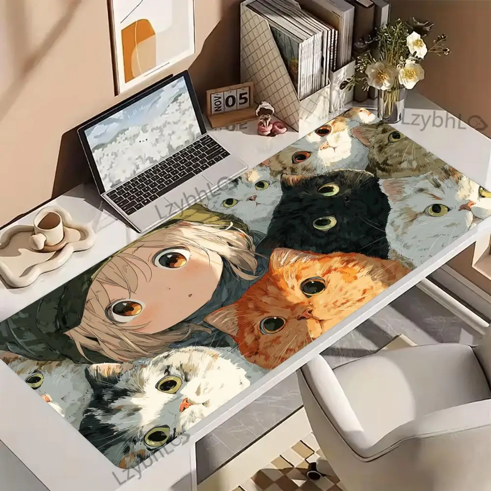 

Cute Cartoon Cat Mouse Pad XXL Large Gaming Accessory Deskmats Non-Slip Rubber Computer Keyboard Mat Office Laptop Long Mousepad
