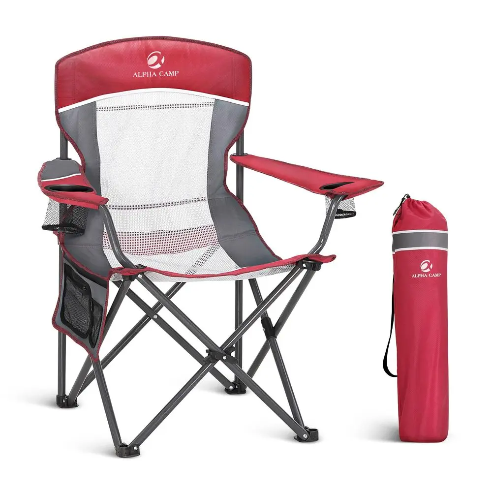 

Кемпинговое кресло CAMP с сетчатой спинкой, портативное, складное, усиленное, для улицы, выдерживает до 150 кг, прочное, большое кресло с подлокотниками и подстаканником