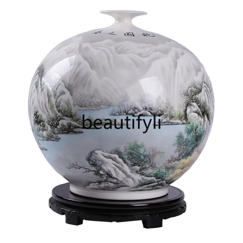 High-end ceramic hand-painted heaven and earth square porcelain bottle art decoration 