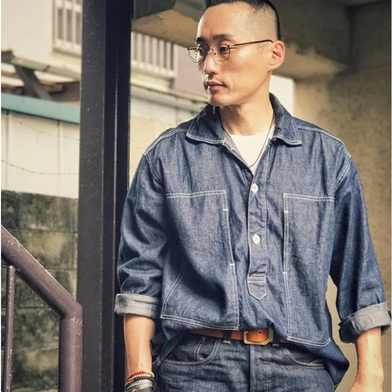 

2025 New Denim Shirt Men's Spring Autumn Stacked Wearing Retro Washed Jacket Loose Long Sleeve Buttons Tops Youth Men's Clothing