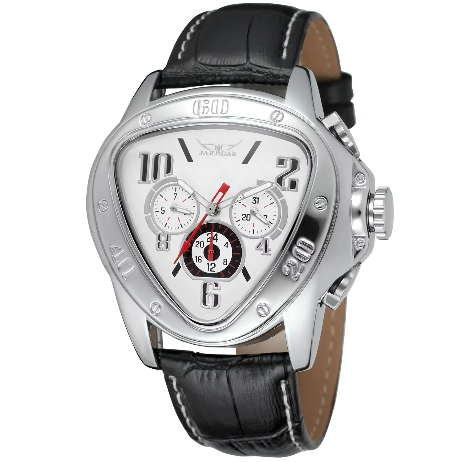 JARAGAR Men's and women's watches Casual fashion Three Eyes six hands Mechanical Watch Day date Belt Watch Triangle watch