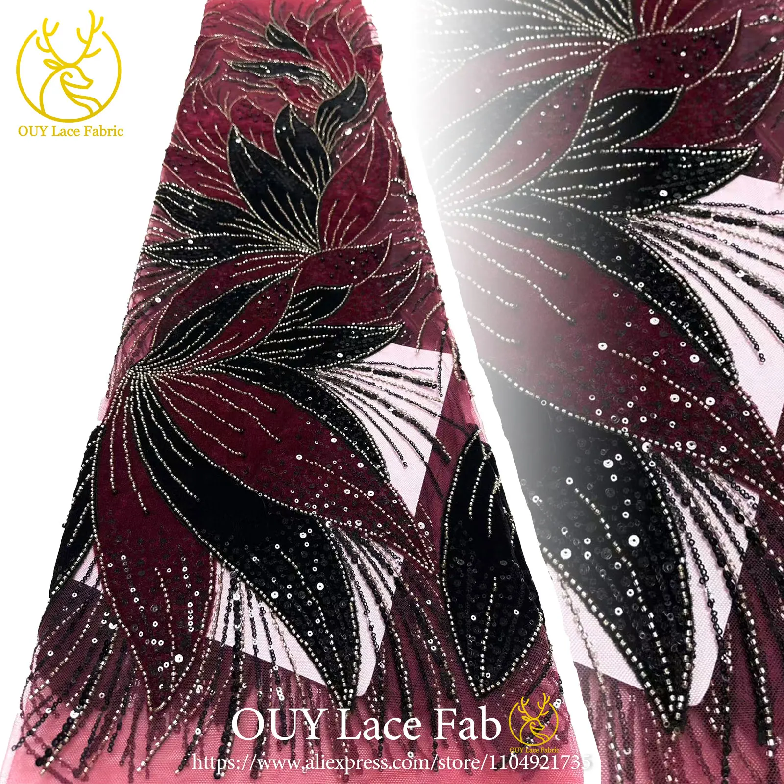 

Роскошная французская бархатная кружевная ткань с блестками, 2024, высокое качество, нигерийская африканская кружевная ткань с бисером, женские свадебные платья