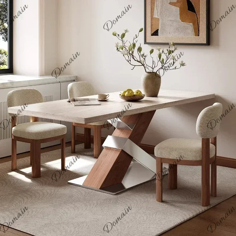 XM Living Room Travertine Dining Table 6 Chairs Dining Rooms Tables And Sets Kitcjen Pliante Furniture Light Luxury Modern Simpl