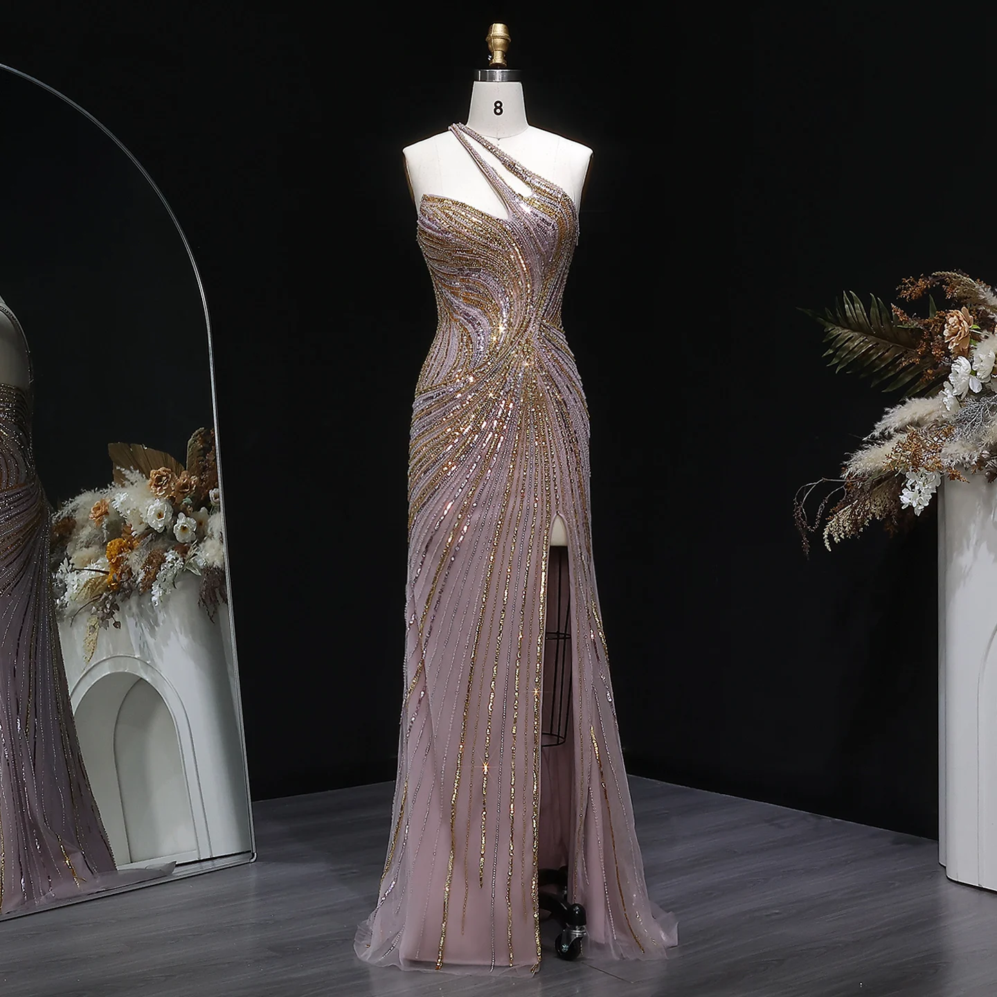 Sharon Said Dubai Einschultrige Meerjungfrauen-Abendkleider mit Pailletten und Perlen, Formelle Ballkleider für Damen SS153 Maßanfertigung – Detail 14