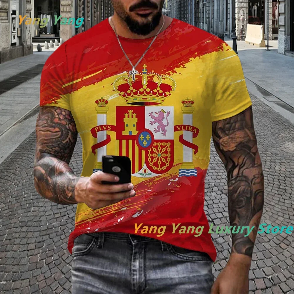 Newest Cool Summer Unisex Spain Flag 3D Print T-Shirt Men Casual Spain T-shirt Short Sleeve Printing 3d Oversized T Shirt jersey