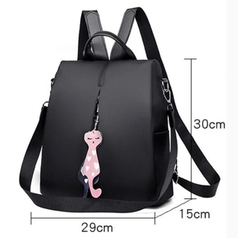 Women Backpack New Fashion Oxford Bag Solid Color Travel Backpack Ladies Small Backpack With Cat Pendant