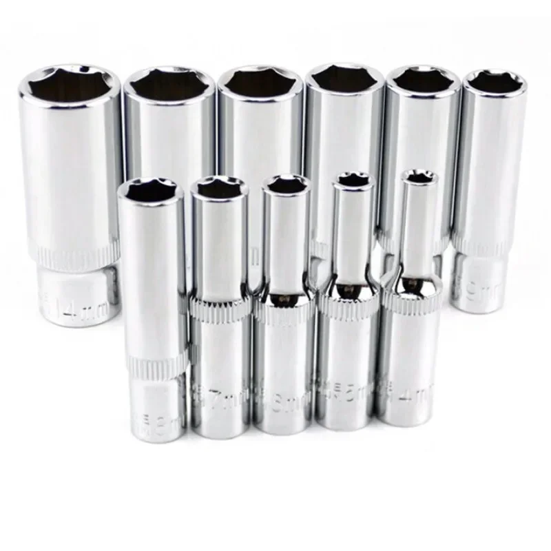 For 1/4-Inch Drive 6-Point Deep Socket From 4 Mm To 14 Mm Professional Grade 11pcs Metric Long Chrome Socket Set