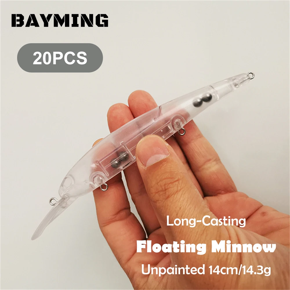 bayming-20-個未塗装ブランクベイトロングキャストフローティングミノー-14-センチメートル-143-グラム-diy-人工釣りルアーガラガラミノー