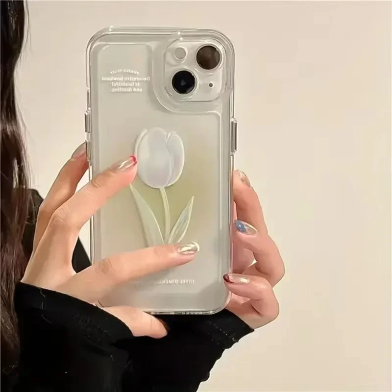 Funda de teléfono Tulip para iPhone 13, 11, 12, 14, 15 16 Pro Max XR X XS Max 7, 8, 15 Plus, funda transparente a prueba de golpes, Fundas suaves de