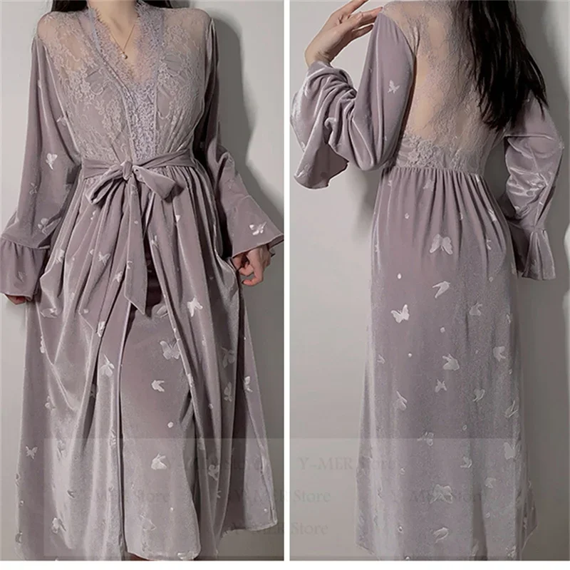 Wedding Vestidos De Novia Nightwear Autumn Winter New Halter Nightdress Velour Robe Gown Female Sexy Night Wear Female Kimono