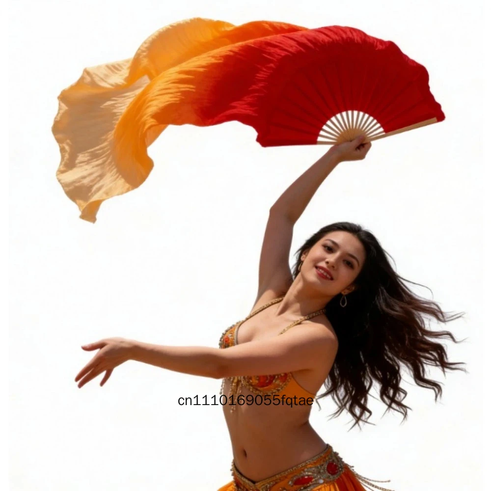 Bauchtanz-Seidenschleier mit Farbverlauf, handgefärbt, fließend, extra lang 180 cm, orange, Requisiten für Bauchtanz-Übungen und Auftritte, Bühnen-Show-Accessoire – Detail 4