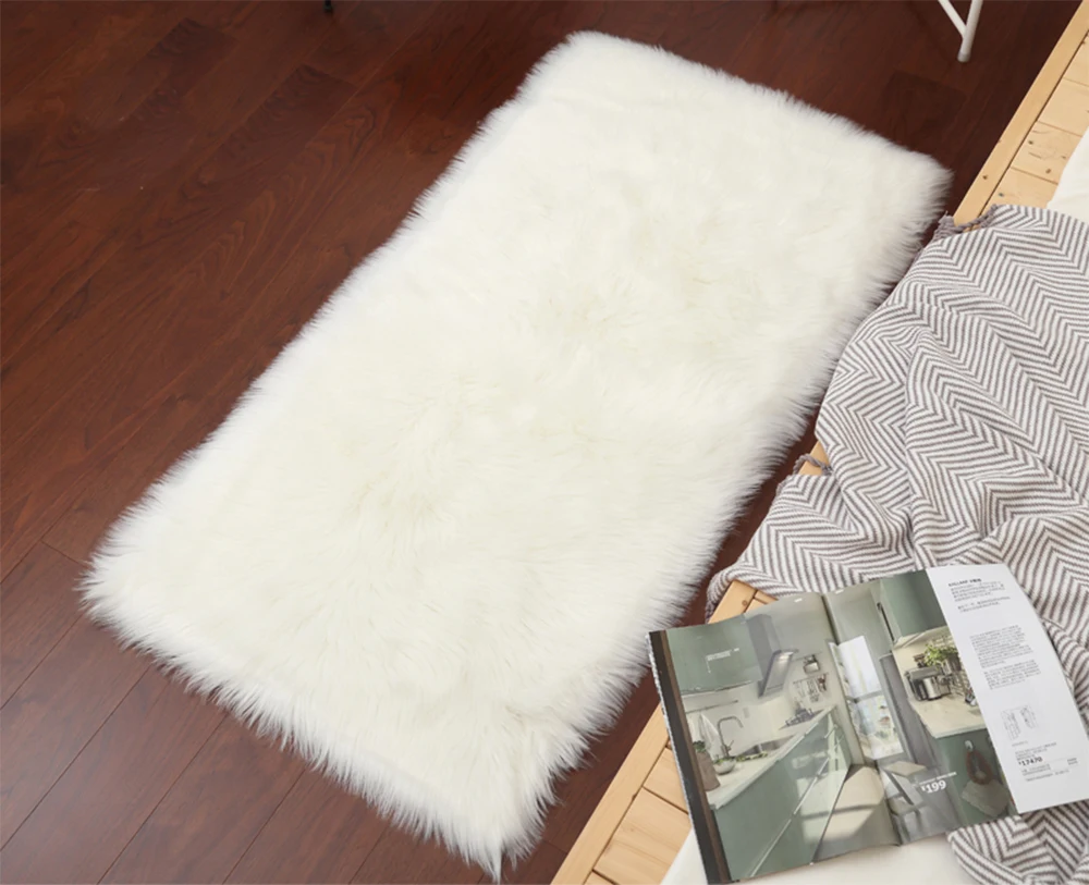 Fluffy Faux Sheepskin Rug, Long Wool Blanket, Artificial Floor Mat, Bedroom Rugs, Living Room Carpet, Home Decor