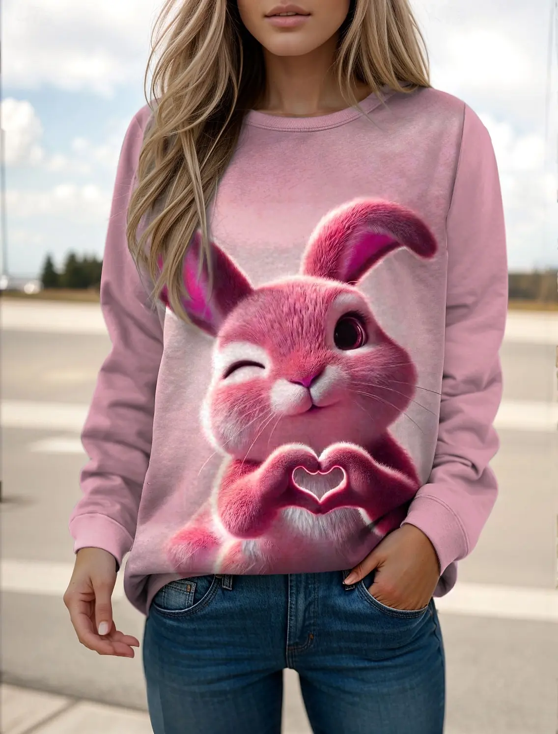 أزياء المرأة لطيف أرنب الجرافيك بلوزات 3D طباعة س الرقبة طويلة الأكمام قمم الملابس النسائية Y2K الشارع الشهير الخريف البلوز