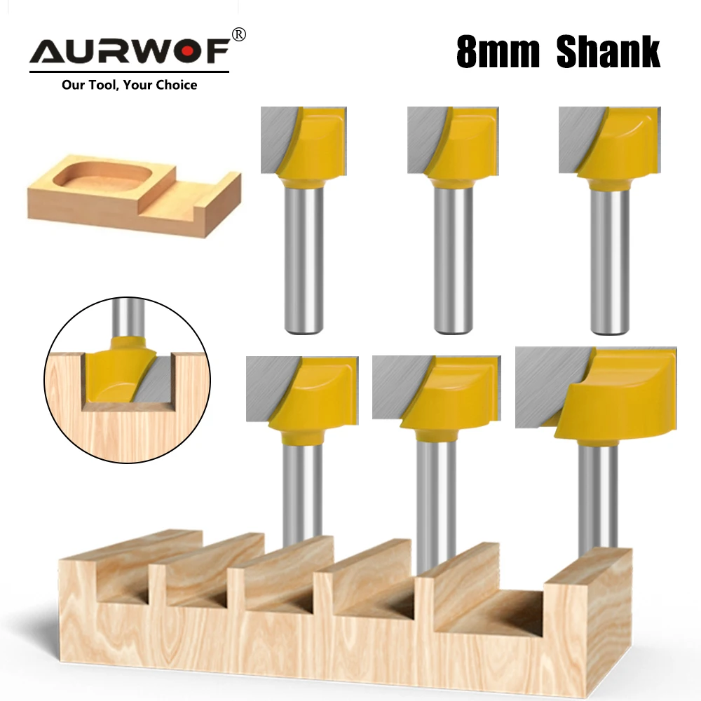 AURWOF 8mm Shank Bottom Milling Cutter Slotting Cutter Engraving Machine Bottom Cleaning Router Bit Set For Woodworking C0800617