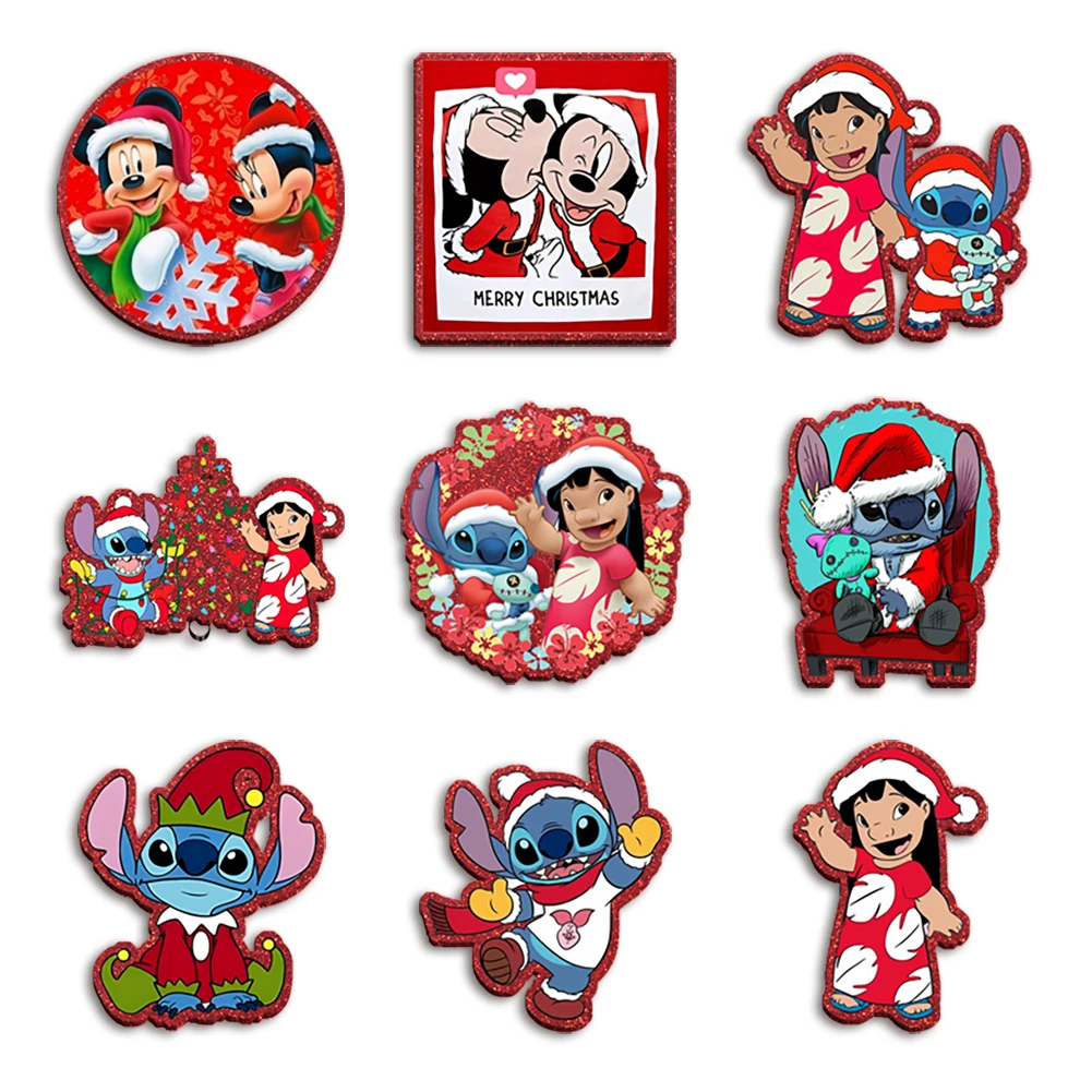 

Christmas Red Glitter Acrylic Cabochons Cute Disney Mickey Stitch For DIY Crafts Xmas Tree Decor Pet Shoes Earrings Ornaments
