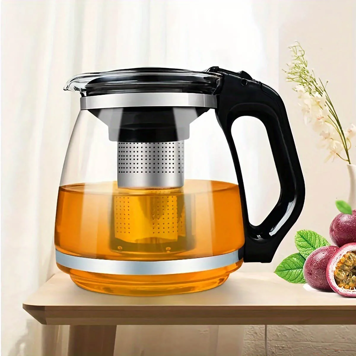 1pc High-Temperature Resistant Glass Teapot Large Capacity With Infuser  Tea Maker Heatproof Loose Leaf Tea Pot Convenient Use