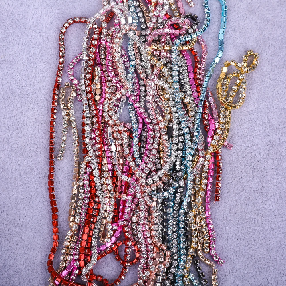 VC 1/5yard SS6-SS18(1.5mm-4.5mm)Silver/Gold Red Base Crystal rhinestonechain Sewing Glass rhinestone cup chain