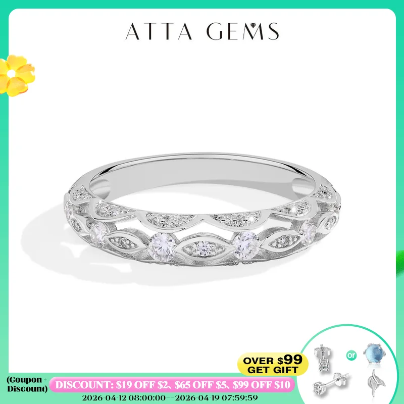 

ATTAGEMS Vintage Moissanite Diamond Ring for Women Full D VVS1 Color Hollow Band S925 Sterling Silver Stackable Wedding Gift New