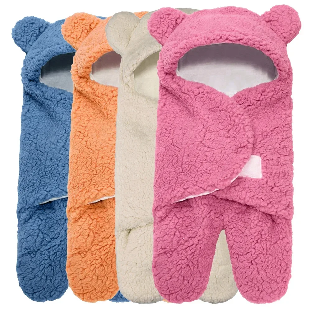 Newborn Baby Soft Cotton Velvet Sleeping Bag Warm Plush Wrap Blanket Quit 0-3 Months Sleepsack