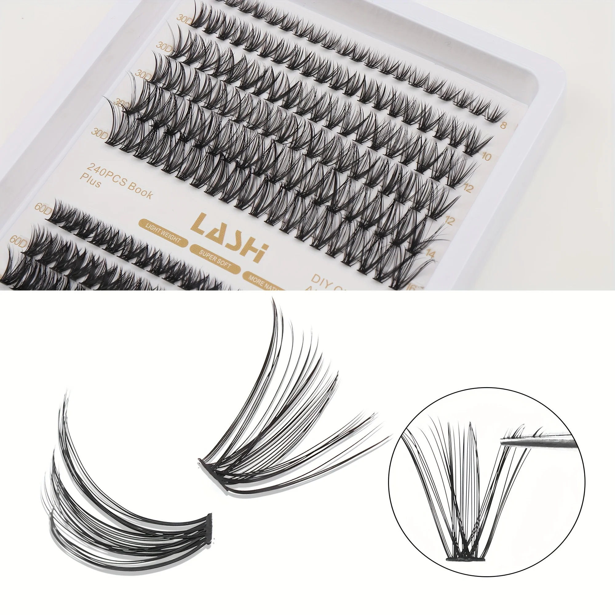 Cílios postiços, 30D/60D DIY Cluster Cílios, 240 PCS Grande Capacidade, 3D Volumoso, Leve Macio, Presente de Natal para Mulheres