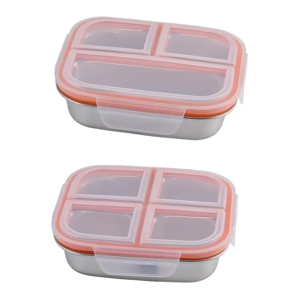 Stainless Steel Snack Box Set 2-Pack 17.6 cm Square Design with 3-Section and 4-Section Layout for Balanced For Meal Prep