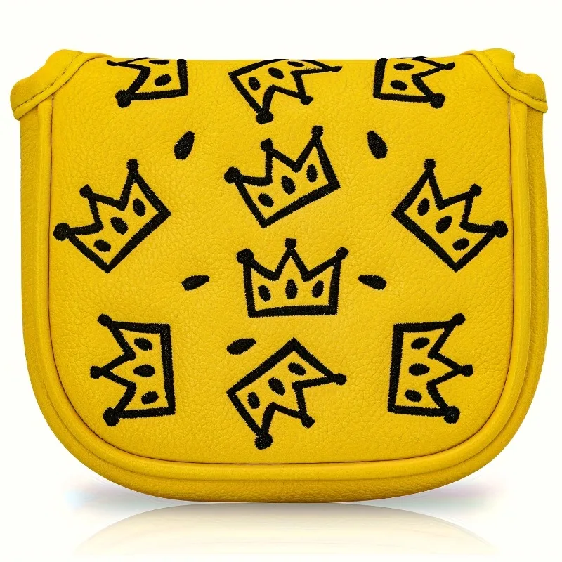 

Yellow golf club cover with crown design - PU material, magnetic closure, club head cover, is the preferred gift for golfers