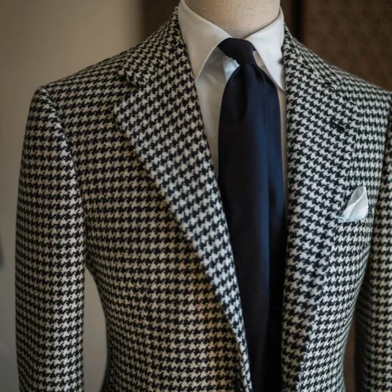 تحقق منقوشة الرجال الدعاوى houndstooth الزفاف سهرة لحفلة العريس 2 قطعة رجال الأعمال موضة زي جاهز للشحن