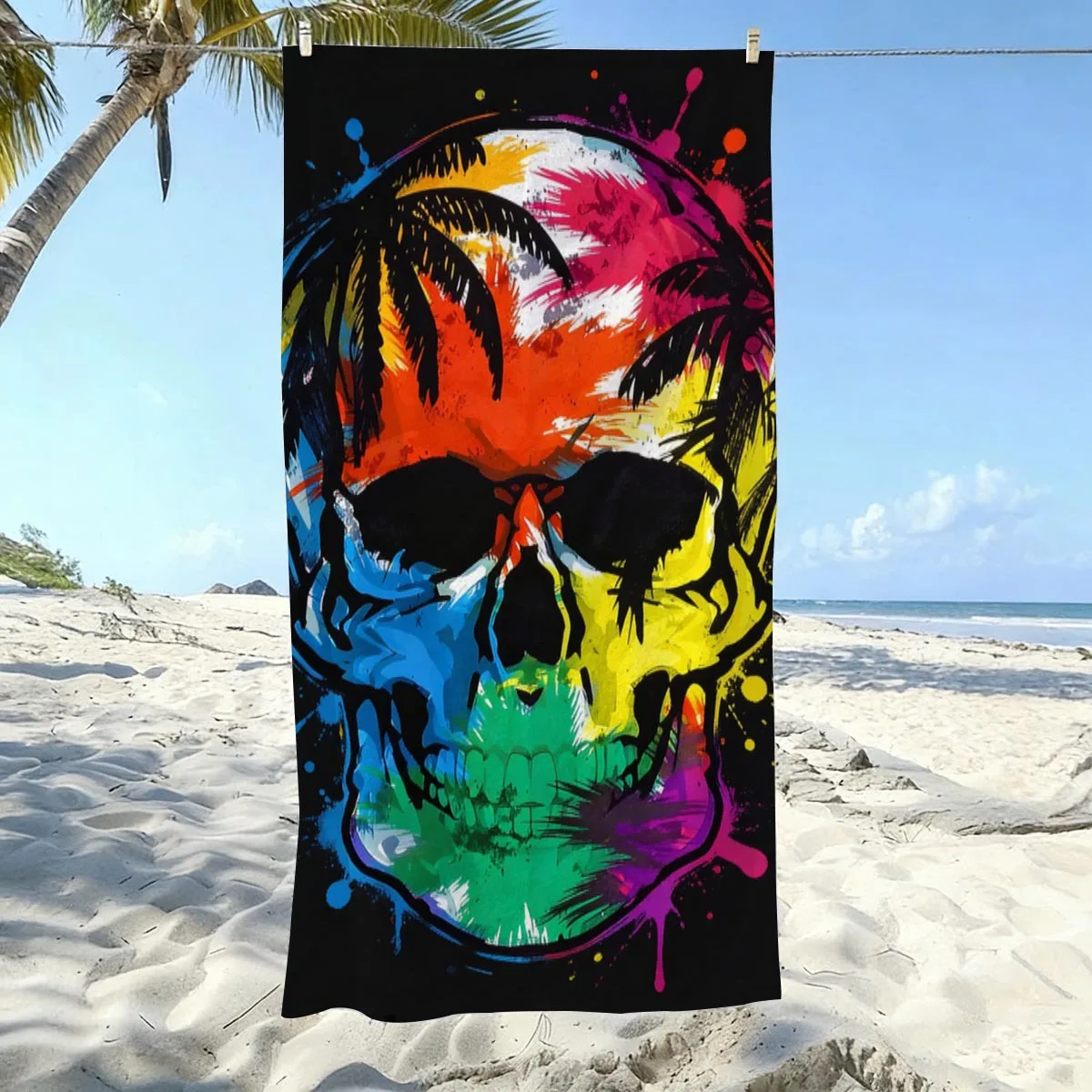 Skull Print Microfiber Beach Towel Quick Dry Absorbent Adult Bath Towel Sand Free Travel Towel Beach Essentials Gift ForVacation