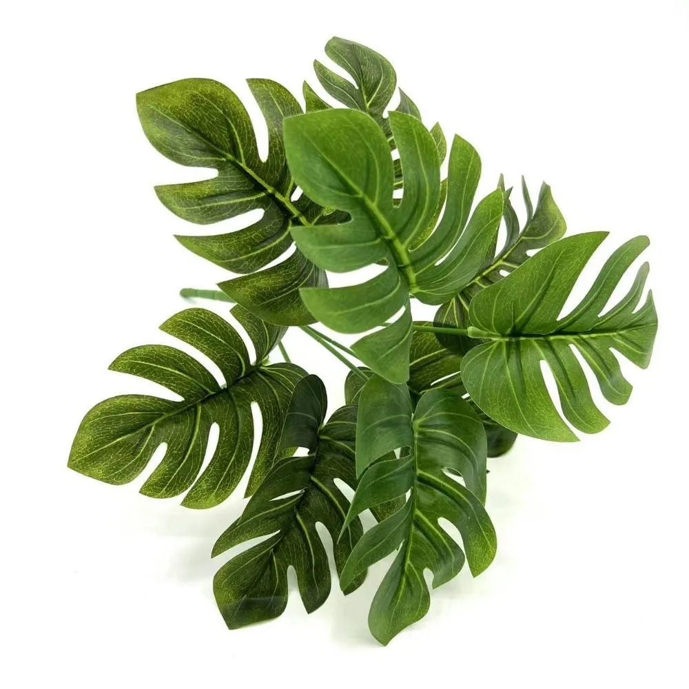 9 Leaves Artificial Green Plant Leaves Tropical Plant Begonia Leaf Plants Silk Turtle Back Bamboo Leaves Plastic Lifelike