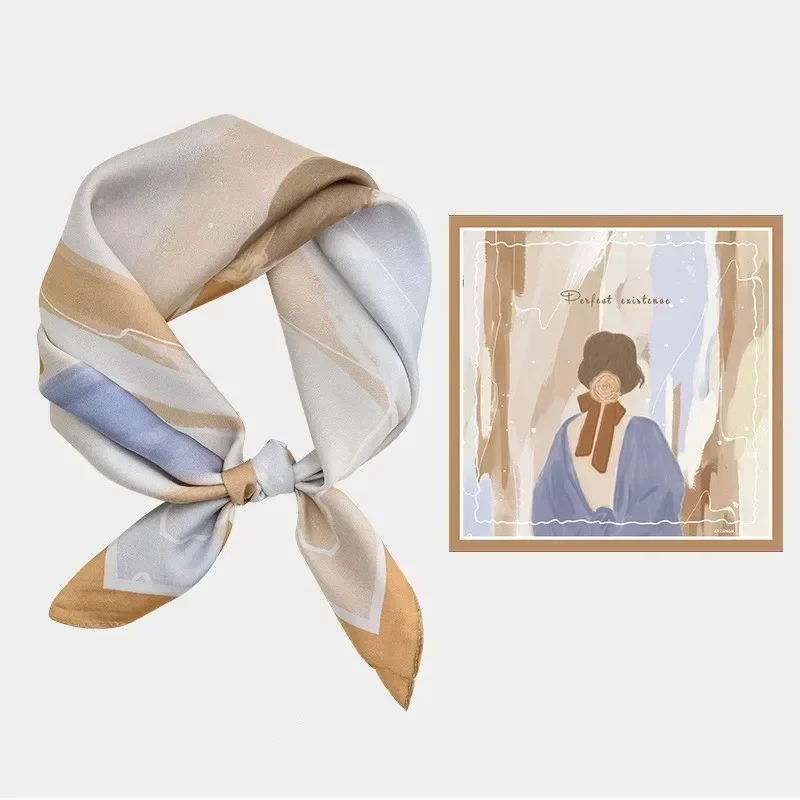 53*53cm Silk Scarves for Woman Fashionable Pattern Smooth To The Touch Spring Summer Sun Protection Silk Scarf