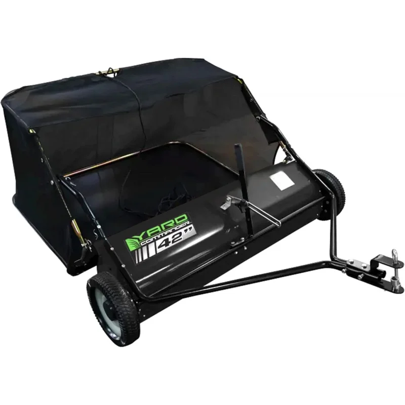 

42-Inch Tow Behind Lawn Sweeper - 17.79 Cubic-Feet Capacity with 42-Inch Clearing Width - 10-Inch Nylon Brushes - Never Flat Tir