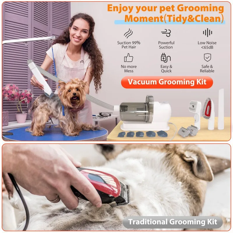 2 in 1 Pet Grooming Vacuum & Clipper Multifunctional Hair Remover Grooming Kit for Dogs Cats
