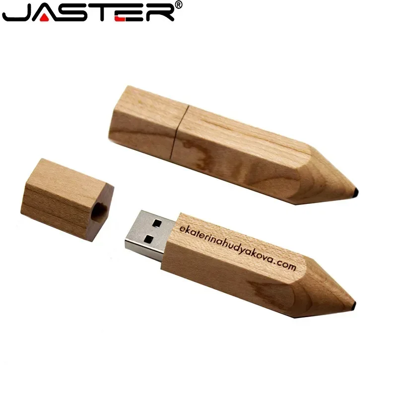 JASTER Wooden pencil USB flash drive 128 GB creative gifts Free custom LOGO Pen drive 32GB Pendrive  64GB memory stick U Disk