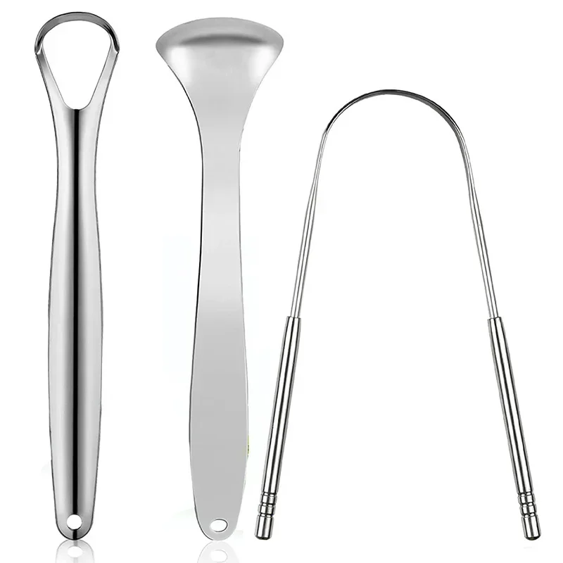 3Pcs Portable Stainless Steel Tongue Scrapers Reusable Metal Tongue Cleaner Remove Coating Bad Breath For Adult Children