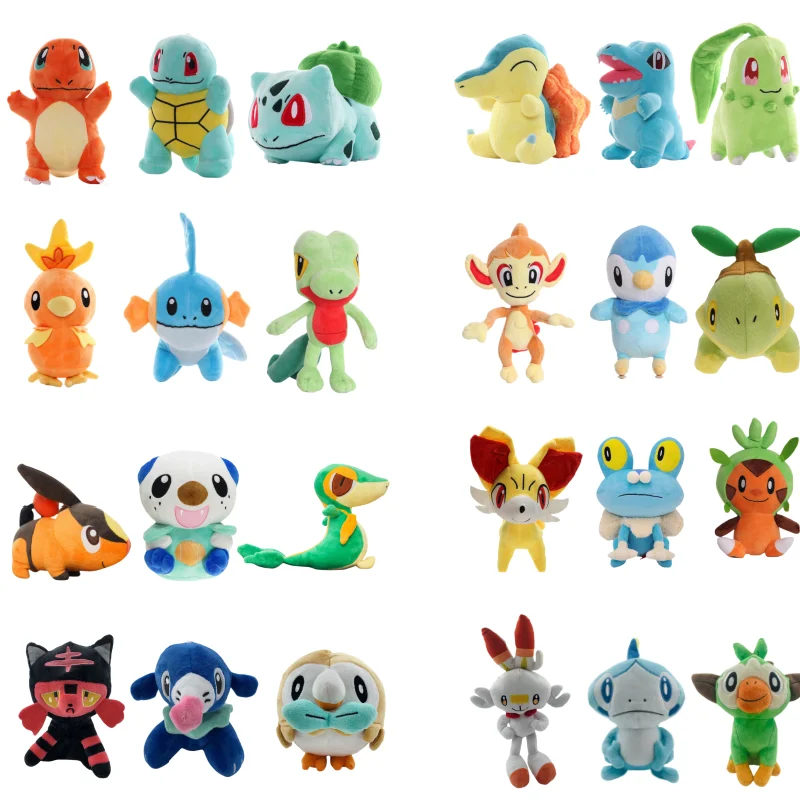 Generation Ⅰ~Ⅸ Starter Pokemon Plush Toys Torchic Totodile Froakie Popplio Sobble Chimchar Chikorita Pokémon Soft Stuffed Toy