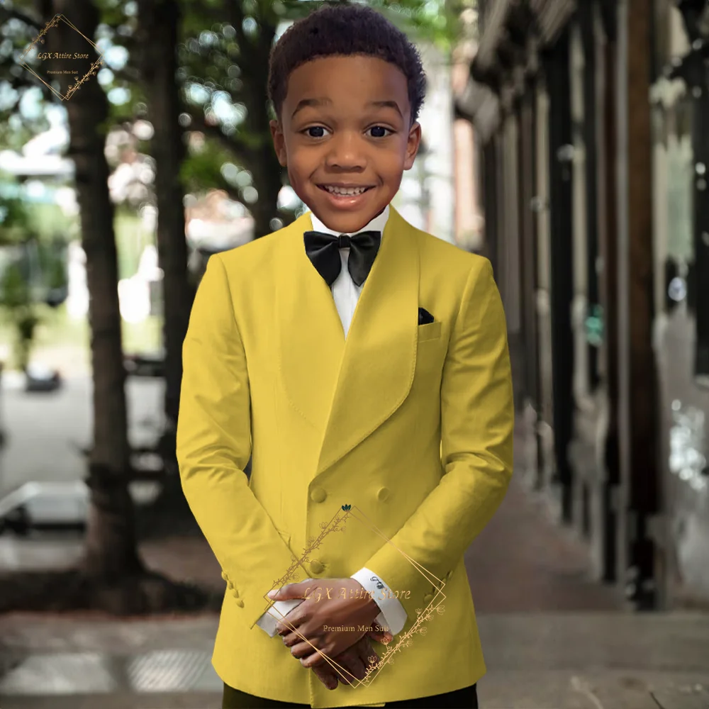 

Boys groomsmen suit 2-piece suit, children's green collar high-quality custom double-breasted slim and elegant suit