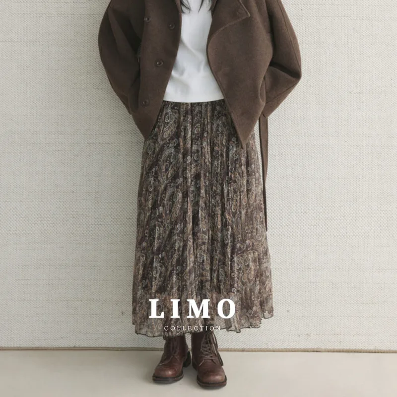 Cici elegante e elegante feminino 2025 inverno saia plissada com design estampado tecido de poliéster para outono inverno uso diário