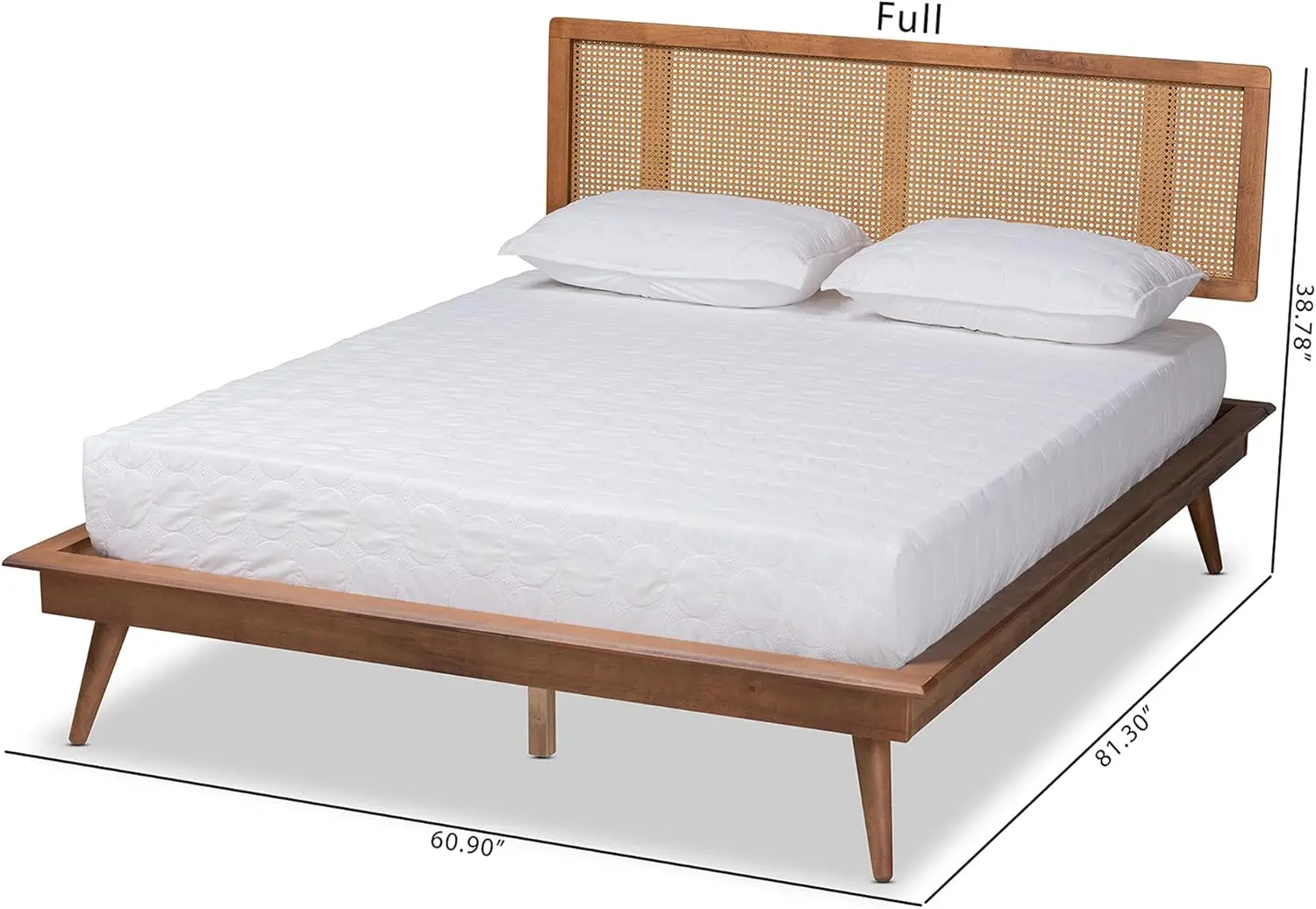Nura Mid- Modern Walnut Brown Finished Wood And Synthetic Rattan Full Size Platform Bed