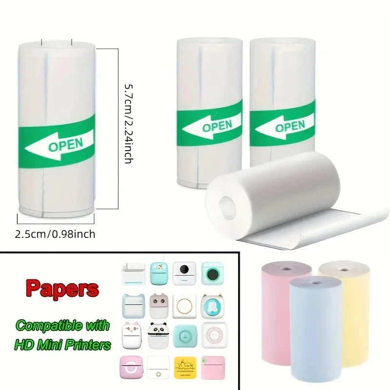 Stiker kertas Mini Printer, kertas perekat termal Label perekat sendiri warna-warni untuk Printer tanpa tinta foto nirkabel 57mm