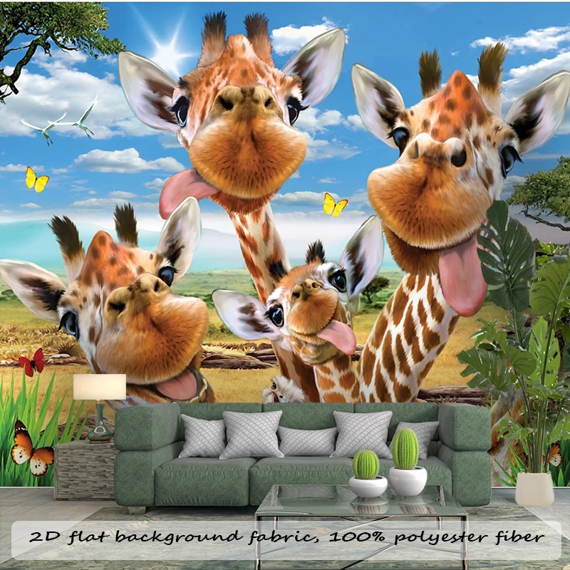 1PC Giraffe African Savanna Art Print Backdrop Banner, Bedroom Living Room Photo Background, Polyester, Home Decor, Wall Art