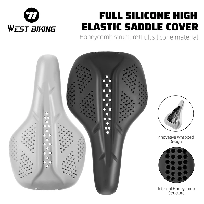 

WEST BIKING Full Silicone High Elastic Saddle Cover Hollow Breathable Bike Cushion Bicycle Soft Seat Cover Cycling Accessories