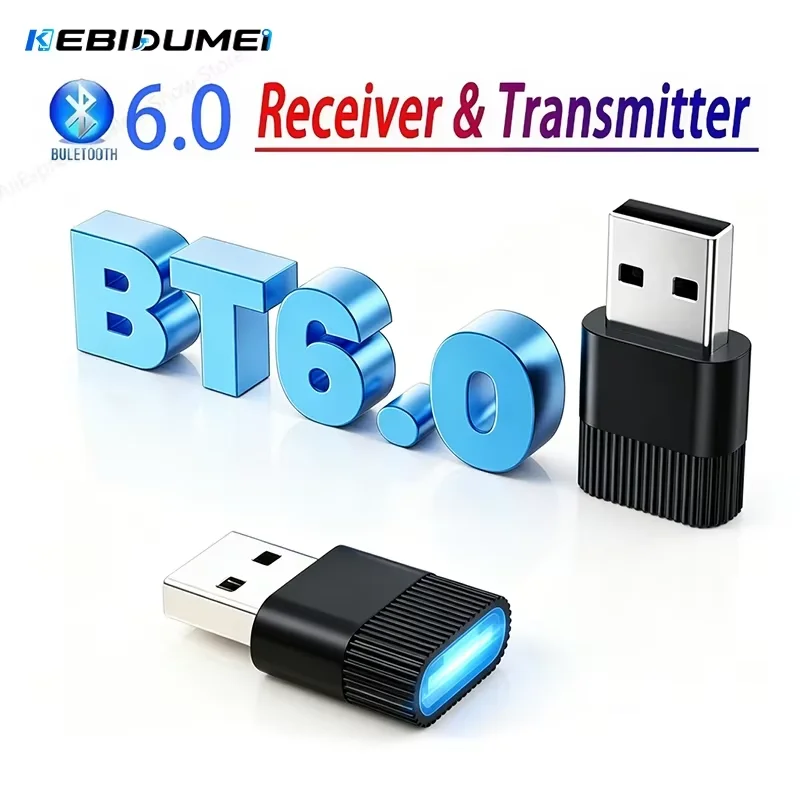 KEBIDUMEI Bluetooth 6.0 Adapter for PC USB Bluetooth 5.4 5.3 Dongle Receiver for Speaker Mouse Keyboard Audio USB Transmitter
