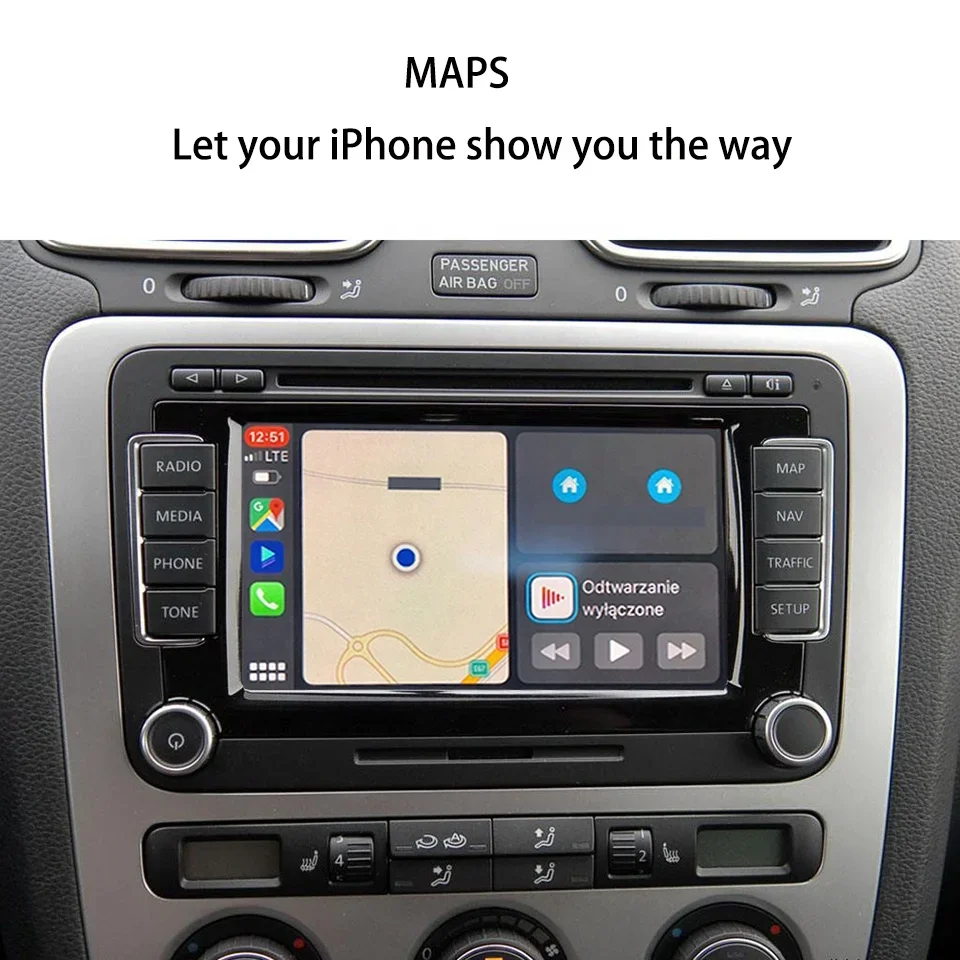 AZTON Phone Mirror Car Dashboard IOS15 Android iPhone 13 Wireless CarPlay Decoder for VW Scirocco with RNS 510 Navigation