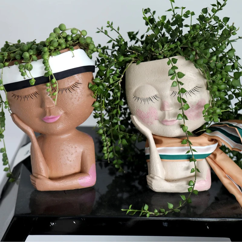 Women Face FlowerPot Resin Nordic Type Girls Head Vase Macetas Y Jardineras De Jardín Garden Pots & Planters Human Flower Pot