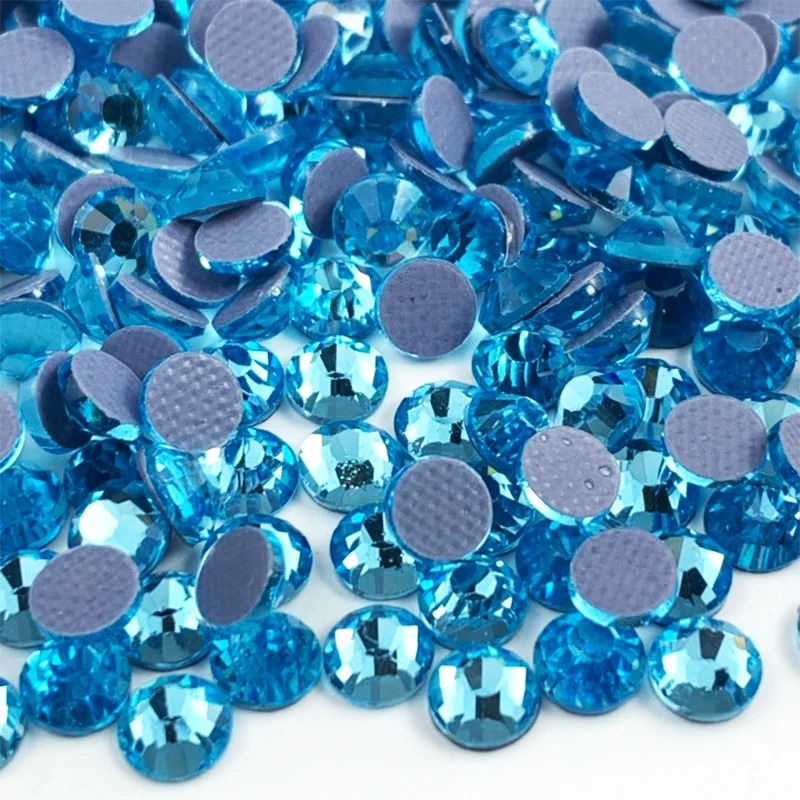 Aquamarine Hot Fix Crystal Stone Glass Flatback Hotfix Rhinestone for Nail Art Garment Crafts Tumbler Accessories Decorate