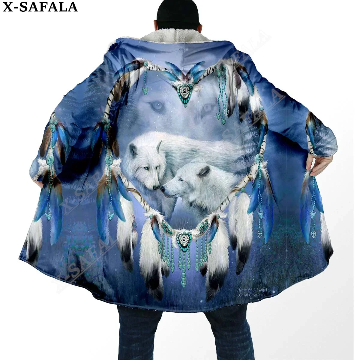 

Native Dark Angry Wolf Moon 3D Print Dream Cloak Thick Warm Hooded Men Overcoat Coat Windproof Fleece Cape Robe Blanket-1