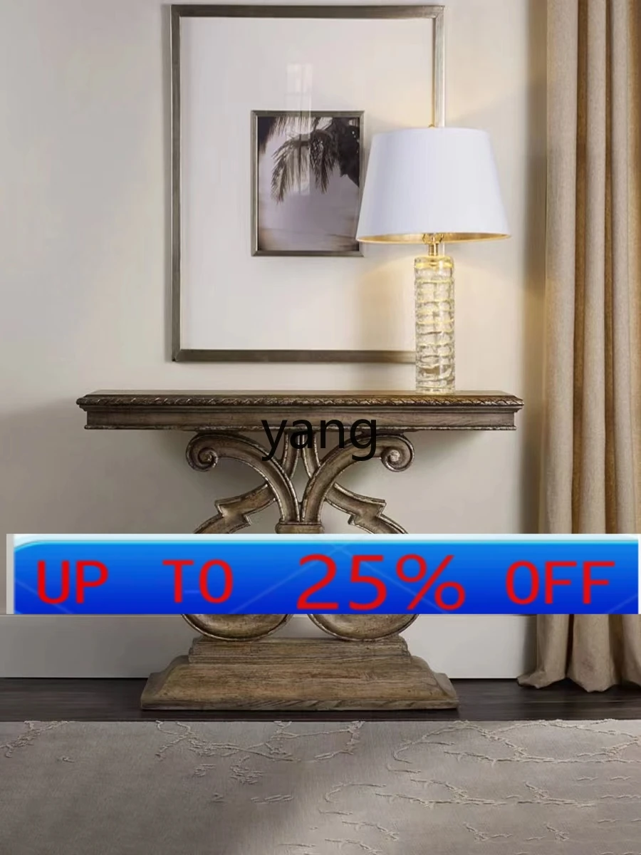 

Lmm American retro solid wood entrance table European corridor carved entrance table light luxury end view table
