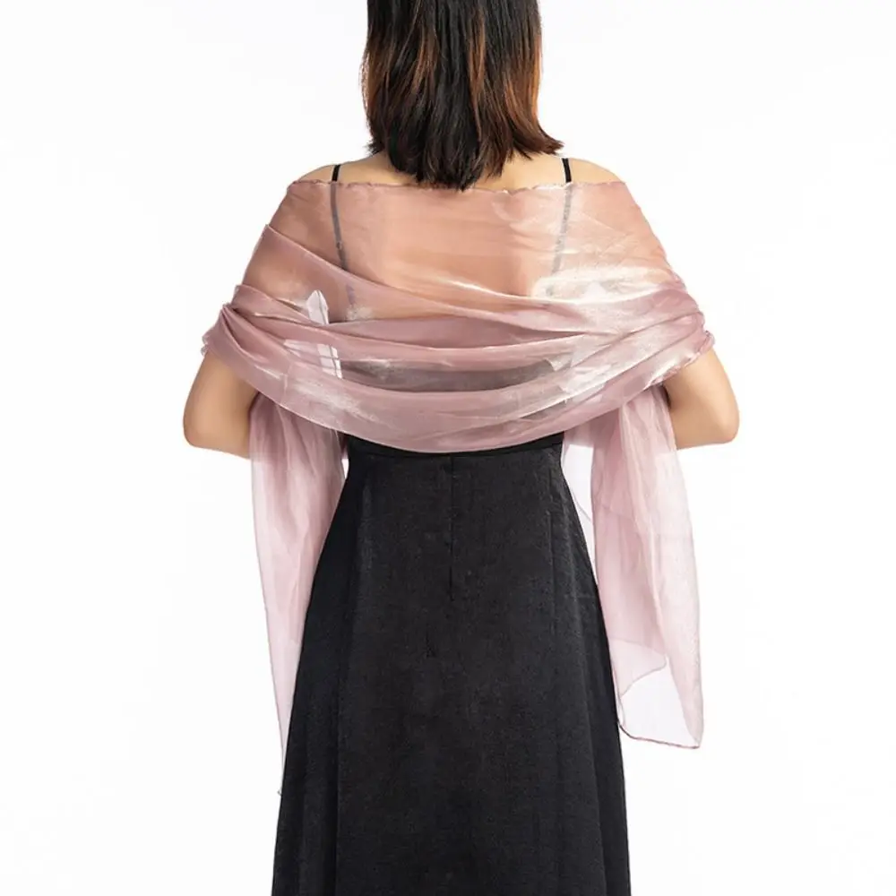 Chales y chales sedosos de Color sólido a la moda, protector solar de Organza transparente, capa larga brillante, bufandas, chal nupcial suave para boda